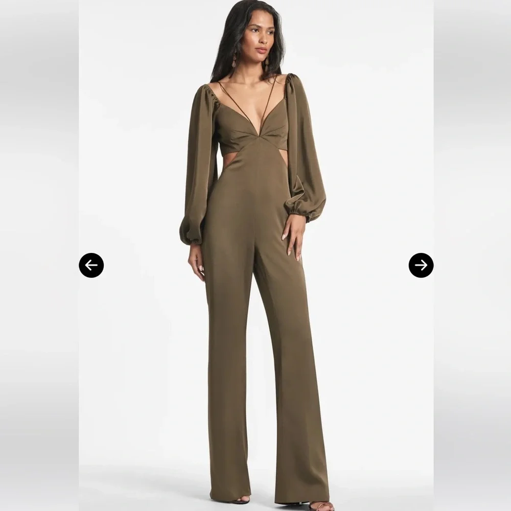 NWT Sachin + Babi Bruni Jumpsuit Dark Olive Green‎ Long Sleeve Cut Outs Size 8